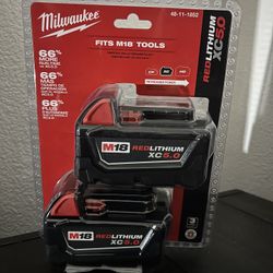 Milwaukee M18 Red Lithium-Ion XC 5.0 Ah Battery 2 Pack