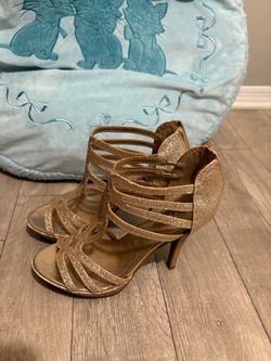 Sparkling Strappy Gold High-Heel Sandals - Women 7.5