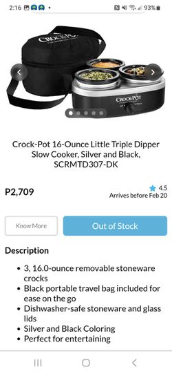 Crock-Pot 16-Ounce Little Triple Dipper Slow Cooker, Silver and Black,  SCRMTD307-DK