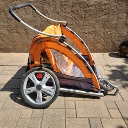 Quick-N-EZ Double Tow Behind Bike Trailer for Toddlers, Kids, Converts to Stroller, Jogger, 2-in-1 Canopy