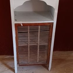 Wood And Wicker End Table/ Storage Cabinet $20