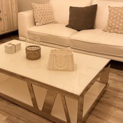 White Leather Couch + Coffee Table 