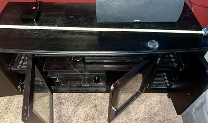 **FREE*Wood TV Cabinet With Glass Doors and Pull Out Drawers ~49”x18”
