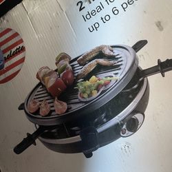 Party Non Stick Round Grill Raclette 2 In 1 For 6 People New