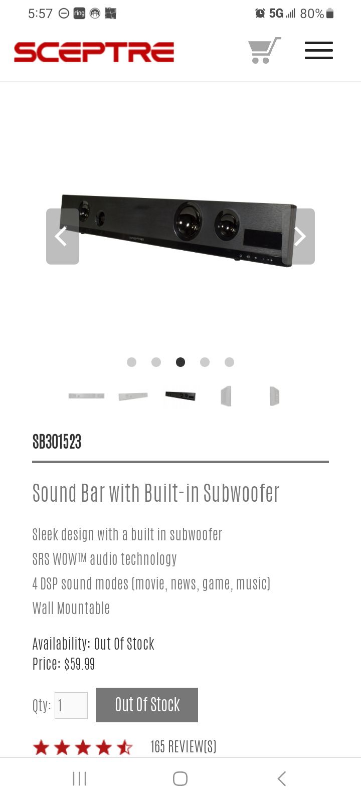 Soundbar with built in subwoofer