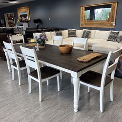 Solid Acacia Wood White and Brown 7 Piece Dining Set - Madison County