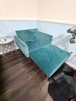 Teal Velvet Tufted Chaise Lounge Sofa