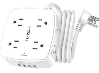 6Ft Surge Protector Power Strip with 8 Widely Outlets & 4 USB Ports 3 Side Outlet Extender with 6 Feet Extension Cord, Flat Plug, for Home, Office, Co