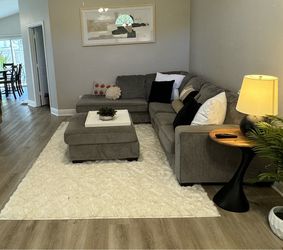 Gray Sectional Sofa + Ottoman (Ashley Furniture) – Needs TLC, Great Bones