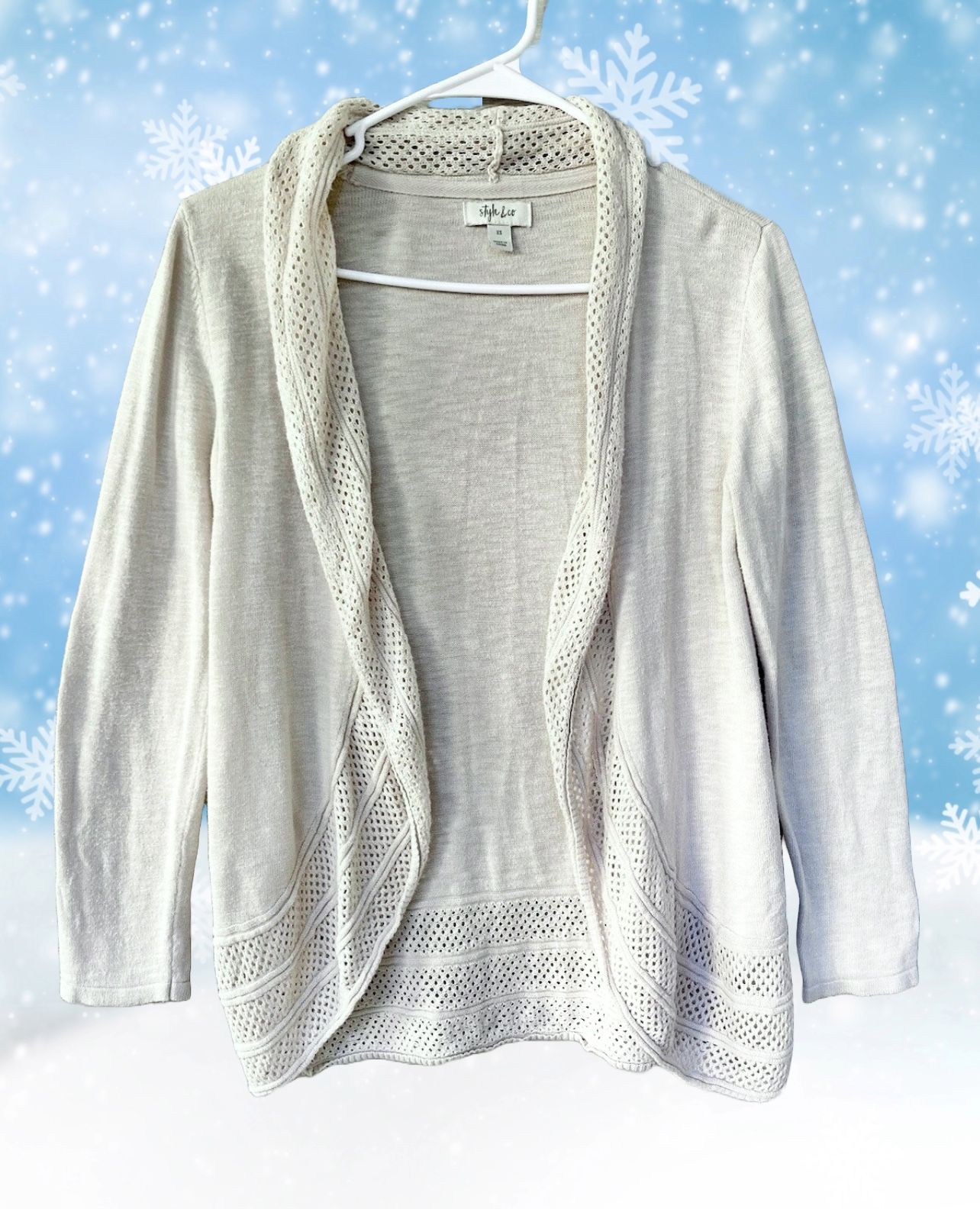 Style & Co. Women's Pointelle-Trim Open Front Cardigan - River Rock/Beige - XS