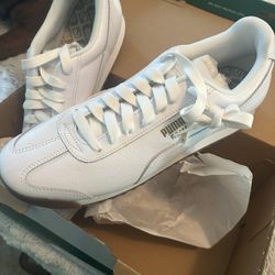 White Pumas with Gold Accent Size 