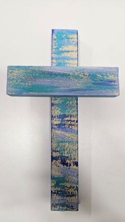Artist Handmade Decorative Wooden Cross – Coastal/Ocean-Inspired Art