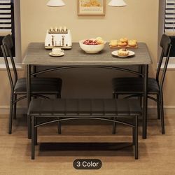 Dining Table Set for 4 with Upholstered Chairs and Bench kitchen table