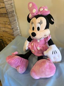Disney Store Minnie Mouse Large Pink Dot Dress Plush Doll Stuffed Animal Toy 24”