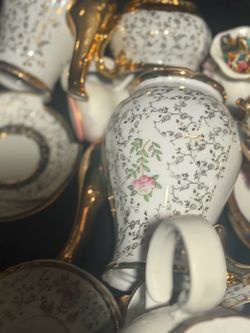 Vintage Floral Teapot Set with Gold Trim
