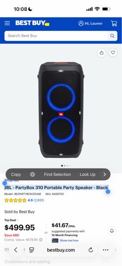 JBL - PartyBox 310 Portable Party Speaker - Black