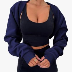 Blue Women's Bolero Shrug Size Small Long Sleeve Cropped Sweatshirt with Thumb Hole Workout Shrugs Open Front Y2K Tops  2026