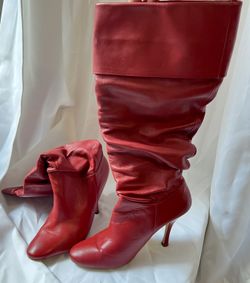 Colin Stuart Red Leather Slouchy Knee High Heel Stiletto Boots Size 8M