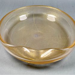 Vday Gift Wife Girlfriend Gift, Tiffany & Co Elsa Peretti Murano Glass Plate 10” Clear & Gold | Vintage Art Glass