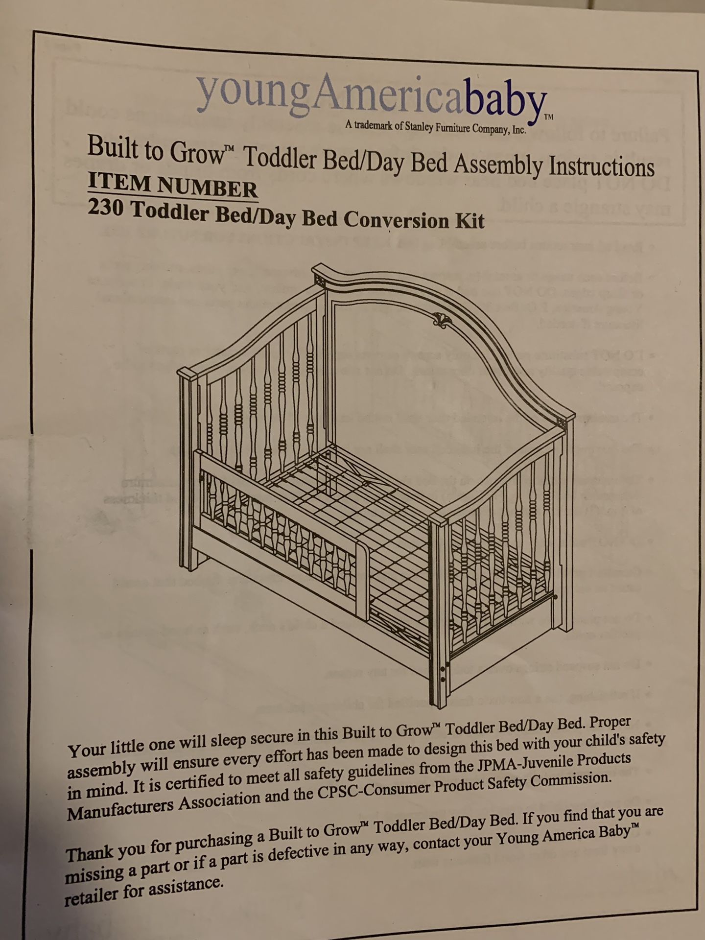 ITEM NUMBER 230 Toddler Bed/Day Bed  - Stanley Furniture