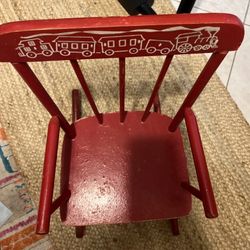 1950's Hedstrom Child's Rocking Chair Red w White Choo Choo Train Stencil READ