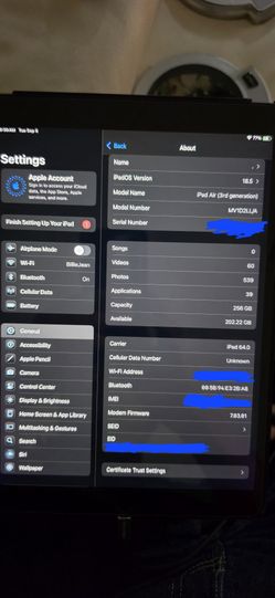 Ipad Air 3rd Gen 5G 256GB Unlocked