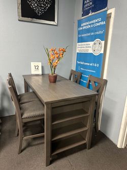 Gray Wood Counter Height Dining Table with Chairs