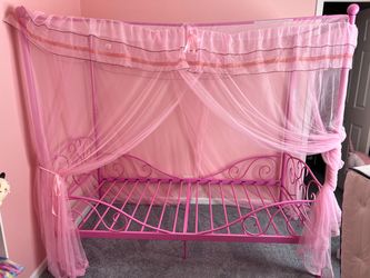 Pink princess bed with canopy - twin