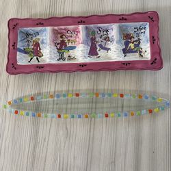 Colorful ceramic tray and glass plate
