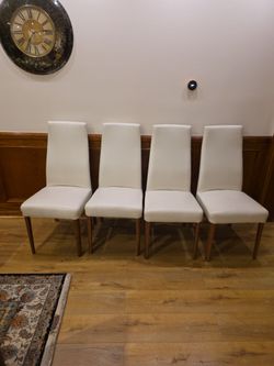 Set of 4 White Leather Dining Chairs
