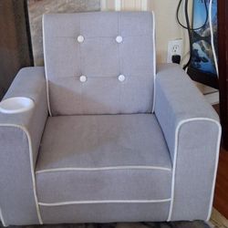 Delta Children Chelsea Kids Upholstered Chair with Cup Holder, Soft Grey