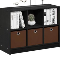 Furinno Basic 3x2 Cube Storage Bookcase Organizer with Bins, Americano/Brown

