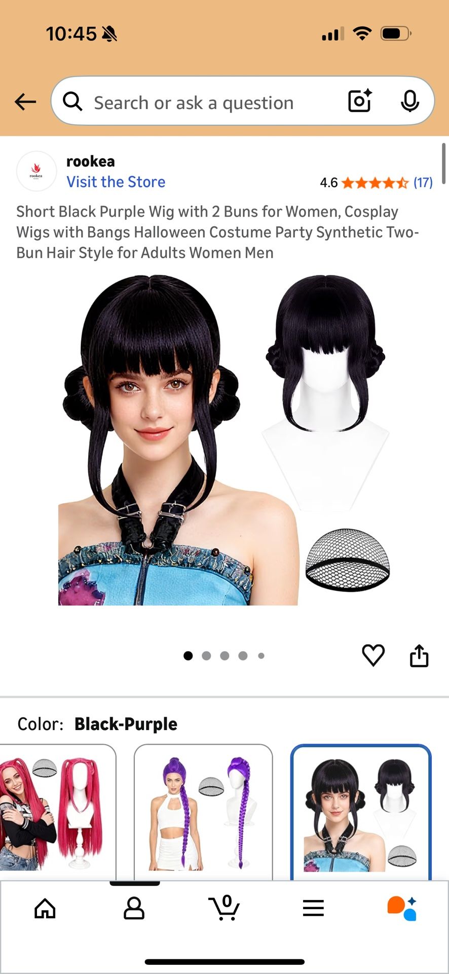 Purplish Black Wig With Bangs And Buns