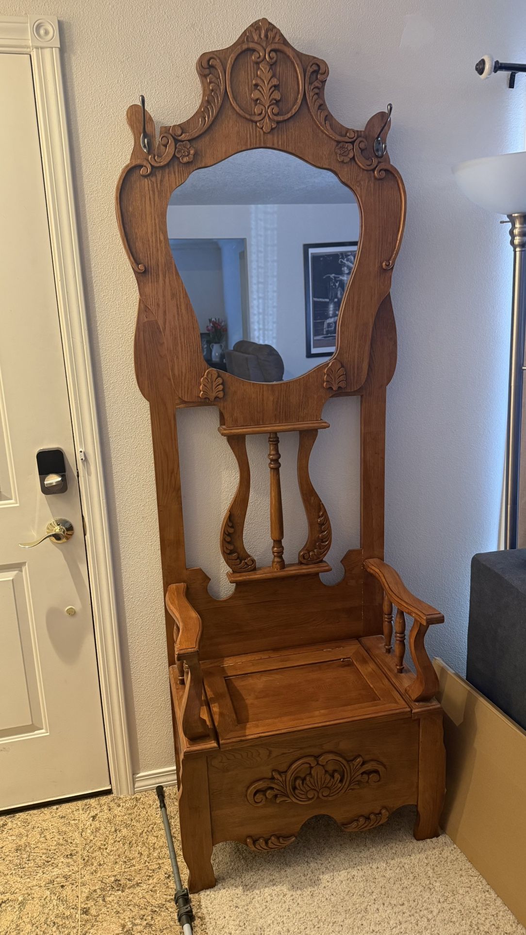 Vintage Victorian-Style Hall Tree with Mirror & Storage Bench – $250 OBO