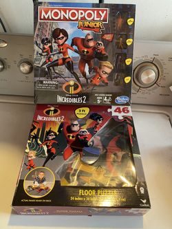 Monopoly junior & floor puzzle 3 ft incredibles 2 brand new never been opened