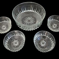 Diamant Tempered Glass Salad Dessert Serving Bowls 5 Piece Set By Arcoroc France