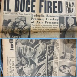 Vintage 1943 Los Angeles Examiner Collectible Newspaper (Mussolini, And Hitler)