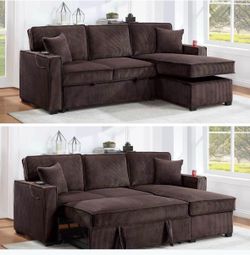 $380 . 2-P Convertible Sectional Sleeper Sofa W/ Cupholder Sofa Storage & USB Ports 89”x 59”X36”H