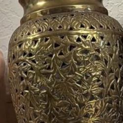 PAIR.   2 Ornate Antique Vintage Brass Asian Indian Chinoiserie Filigree Ginger Jars $50.  