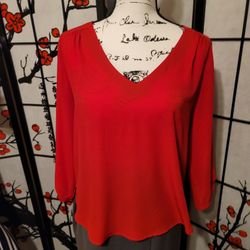 Lily White Trendy Sheer Tunic Valentine Red Blouse Size Medium