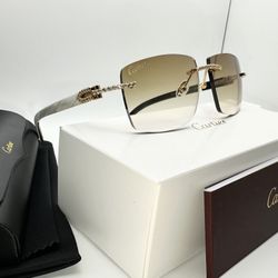 Cartier Big C 24K Gold/Brown Hennessy Tint VVS Moissanite White Buffalo Horn Buffs Glasses