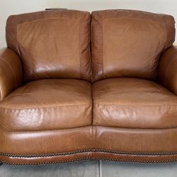 Genuine Full Top Grain Leather Love Seat, Chair And Ottoman 