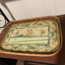 Vintage Wicker Palm Tree Serving Tray 