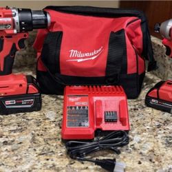 M18 18-Volt Lithium-Ion Brushless Cordless Compact Hammer Drill/Impact Combo Kit (2-Tool) with (2) Batteries, Bag