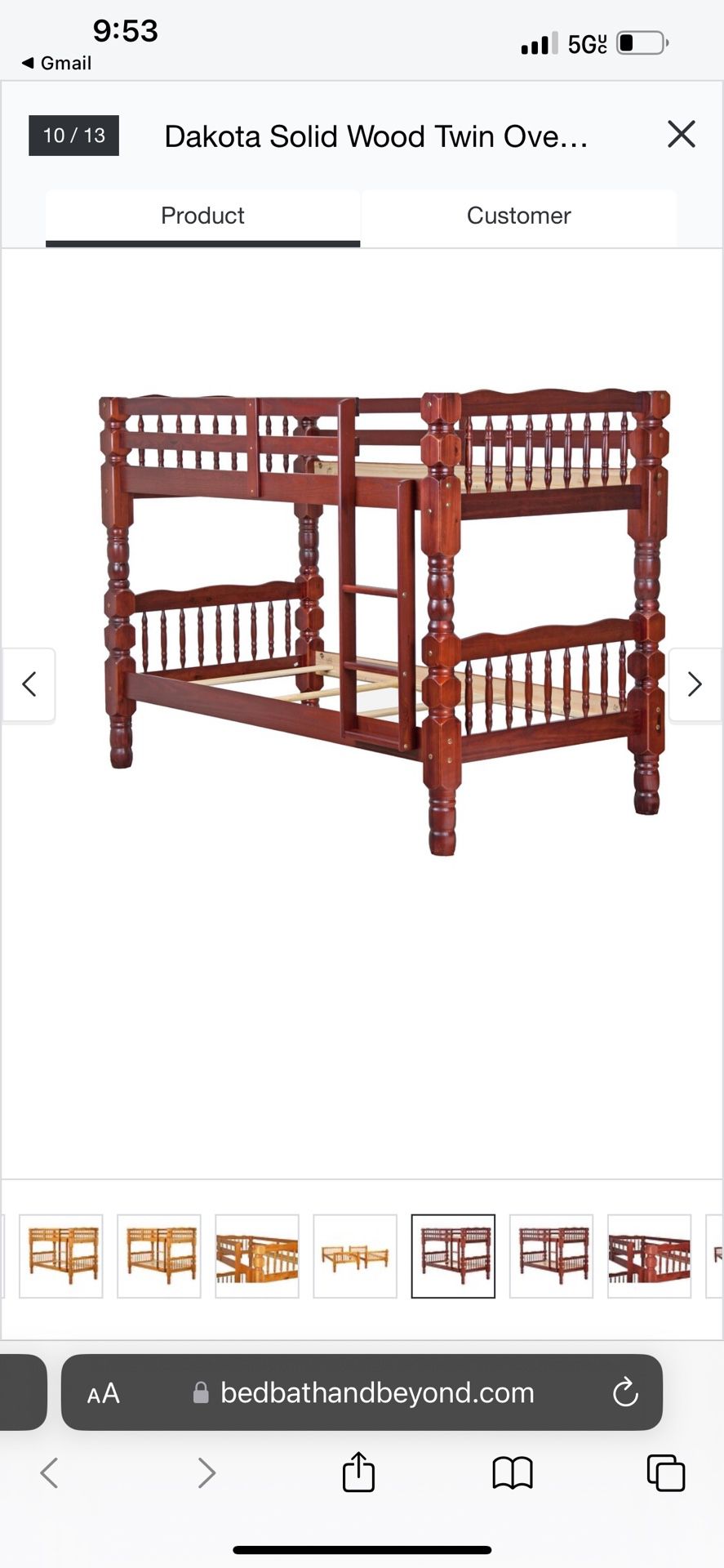Twin Solid Wood Bunk Bed 
