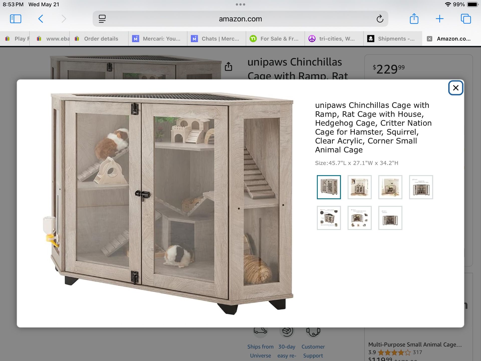 unipaws Chinchillas Cage with Ramp, Rat Cage with House, Hedgehog Cage, Critter