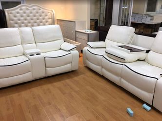 New in box white faux leather recliner livingroom 2pc sofa loveseat special