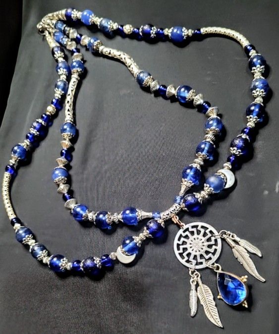 Handmade Beaded Celtic Solar Cross Dreamcatcher Double Strand Necklace With Matching Bracelet