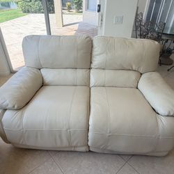 Beige Leather Loveseat / Reclining Sofa