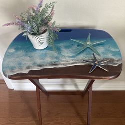 Hand Poured Ocean Resin Tv Tray Table 